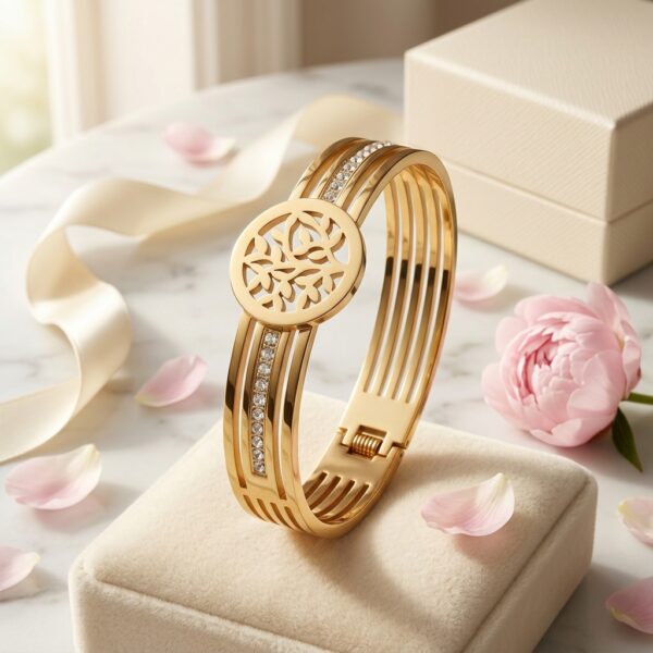 The Gold Plated White Cubic Zirconia Studded Bangle Style Bracelet