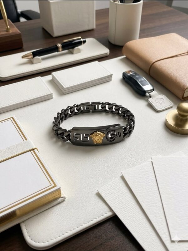 Men's Medusa Gunmetal Curb Chain Bracelet