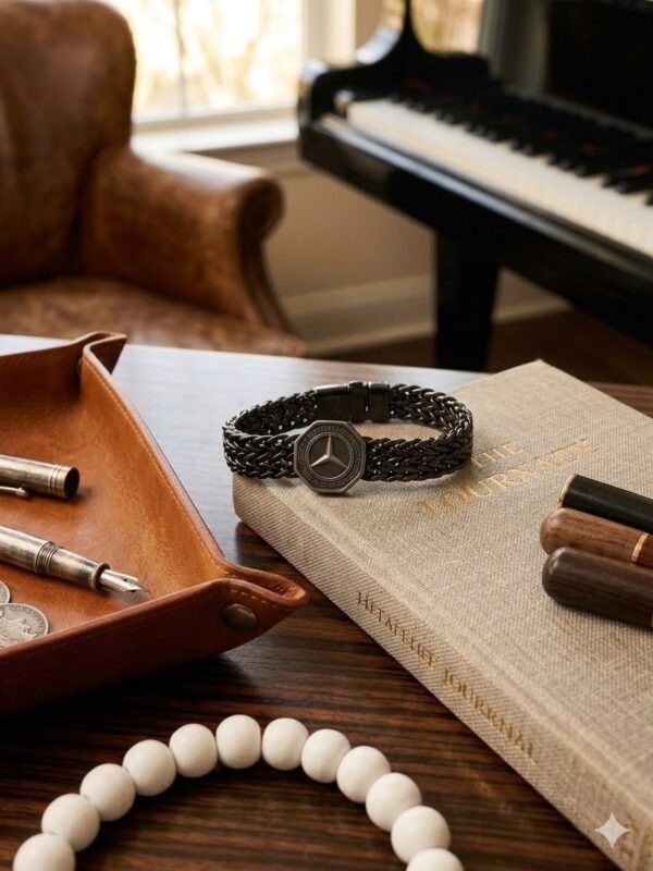 Men's Mercedes Emblem Braided Leather Bracelet