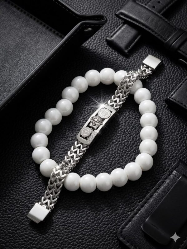 Men's Versace Medusa Silver Chain & Bead Bracelet Stack