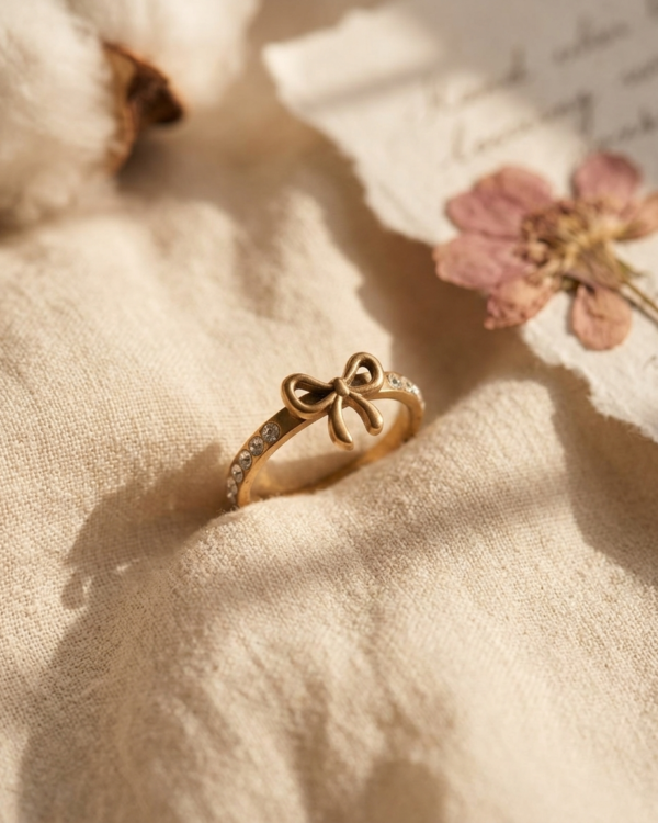 Crystal-Paved Bow Motif Ring