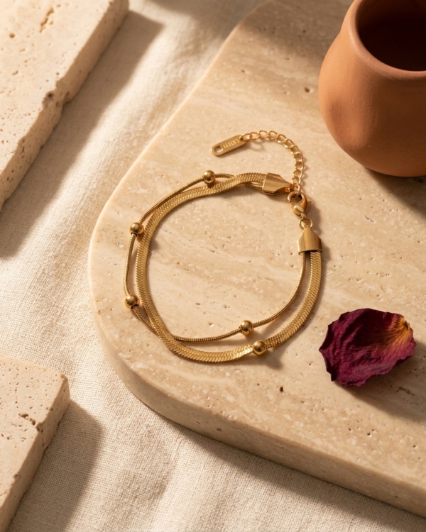 Dual-Strand Herringbone & Bead Bracelet