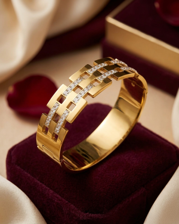 Geometric Brick & Crystal Bangle