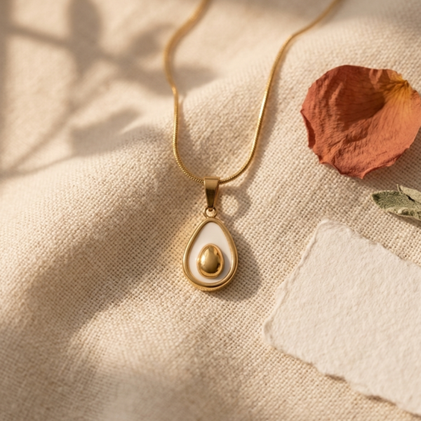 Golden Avocado Enamel Pendant Necklace