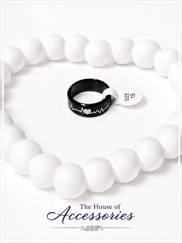 Gents Black Stainless Steel Heartbeat Ring
