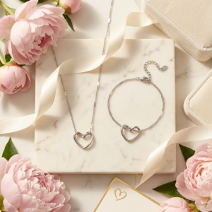 The Amour Infinity Knot Heart Necklace & Bracelet Set