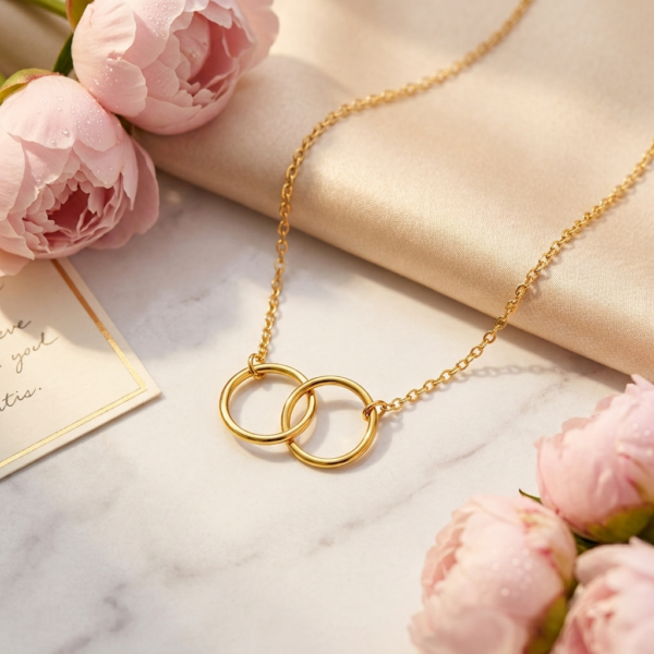 Dainty Gold Double Ring Connected Pendant