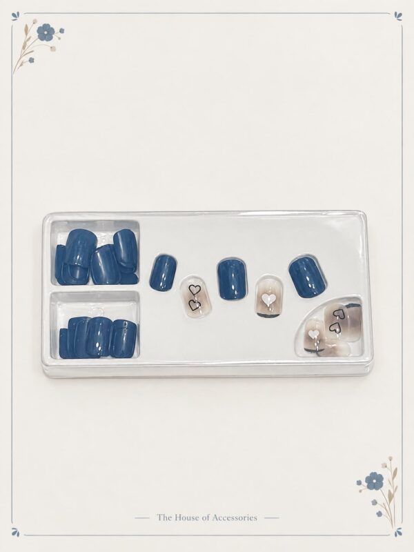 The Midnight Blue Aura Heart Press-On Nail Set