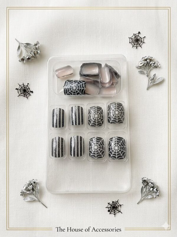 The Gothic Spiderweb & Glitter Stripe Press-On Nail Set