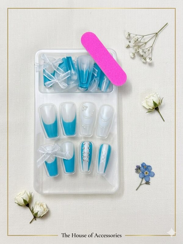 The Frosted Cerulean Corset Press-On Nail Set