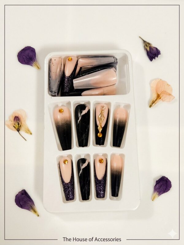 The Midnight Noir & Gold Deco Press-On Nail Set