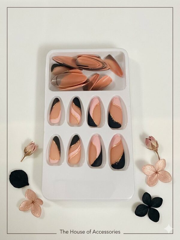 The Terracotta Wave & Gold Ribbon Press-On Nail Set